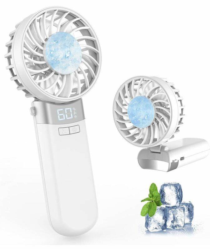 携帯扇風機 【2024夏新設計・接触冷感 急速冷却・折り畳み】 LEDディスプレイ表示 イオン発生