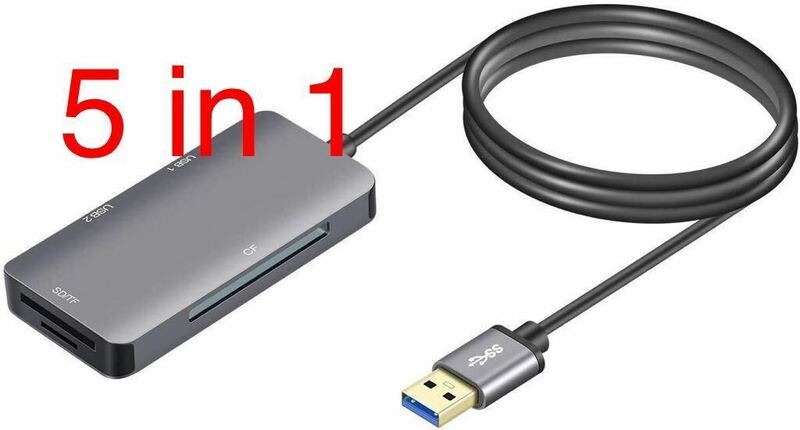 定価4620 5-IN-1 USB3.0 SD TF CF MS カードリーダー スロット搭載 2つUSB 3.0ポート高速転送 SDHC Micro SD SDXC Windows/MacOS対応 5in1