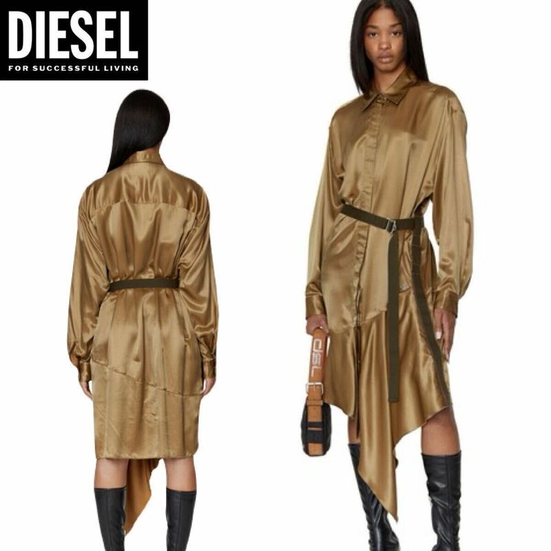 新品 未使用 タグ付き ★定価63,800円 DIESEL ディーゼル レディース XSサイズ シルク レーヨン シャツ ワンピース アシンメトリー 12