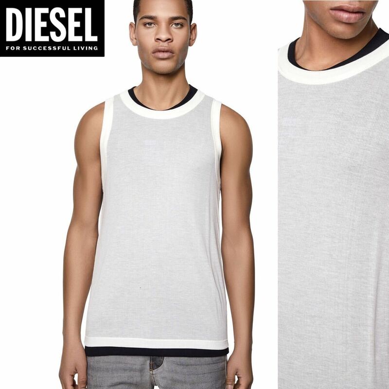 新品 未使用 タグ付き ★定価30,800円 DIESEL ディーゼル メンズ Sサイズ Dロゴ リブ タンクトップ ダブルレイヤーガーメント 19