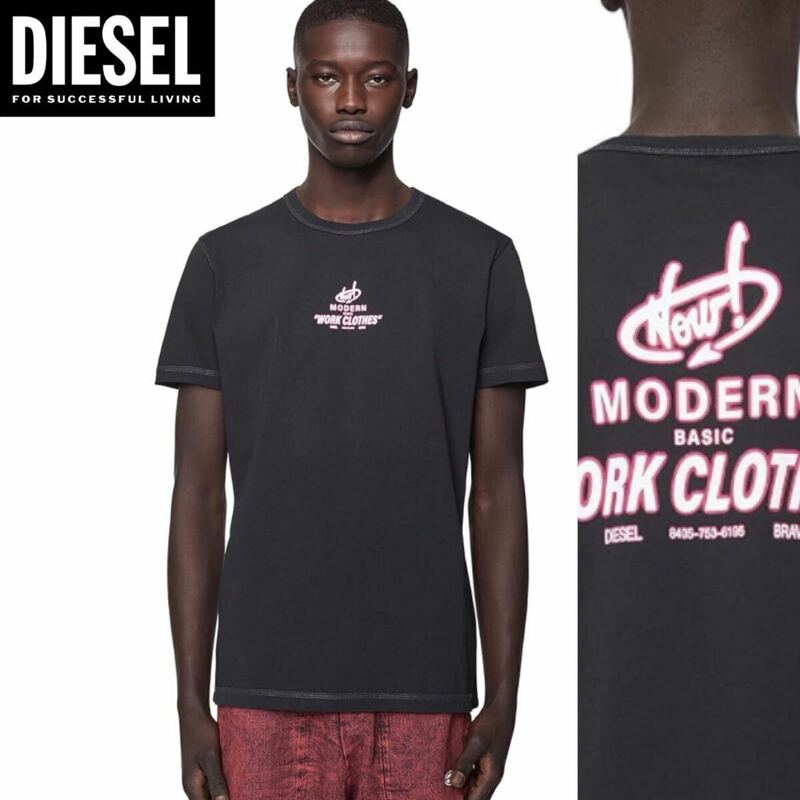 新品 未使用 タグ付き ★定価19,800円 DIESEL ディーゼル メンズ Lサイズ ガーメントダイ Tシャツ パフプリント 半袖 ブラック 21