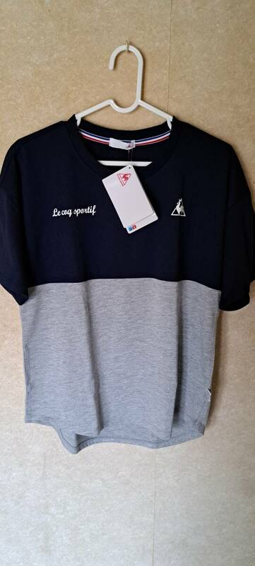 新品★ルコック★【le coq sportif】2色カラー(ネイビー×グレー)切り替え半袖Tシャツ【Lサイズ】