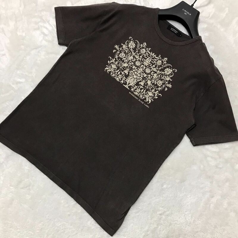 大人気花柄プリント！ BURBERRY BLACK LABEL バーバリーブラックレーベル 半袖 Tシャツ ブラウン 茶色 サイズ3 メンズ トップス 