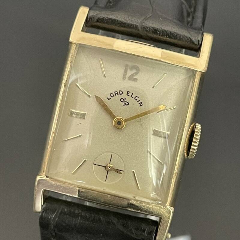 【美品】ロードエルジン/LORD ELGIN/14KGF/金張/1950’s/アンティーク/スクエア/cal.670/手巻き/メンズ腕時計/動作良好/純正