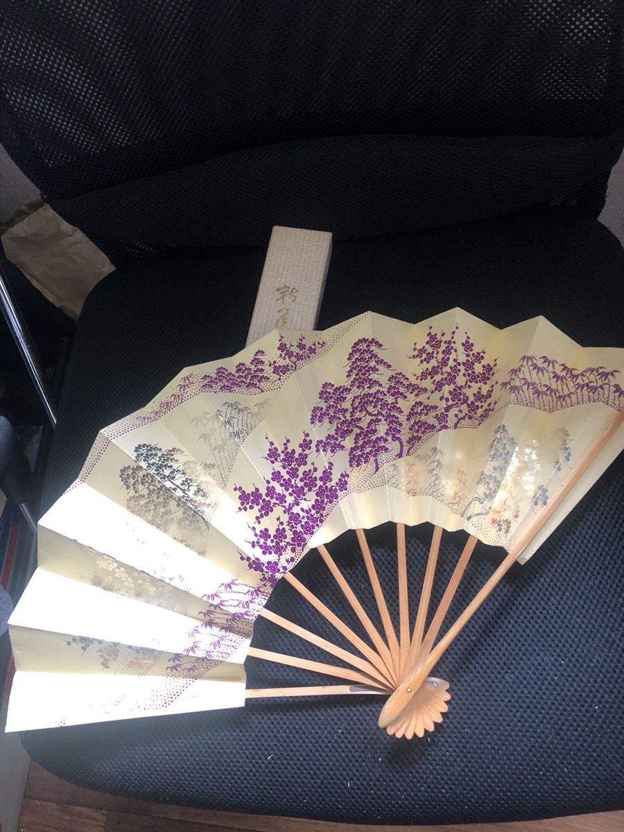 【御舞扇風・要無し箱入り】日本舞踊　松竹梅　京扇堂　家元選定品中古【23/05 メタル5A3】