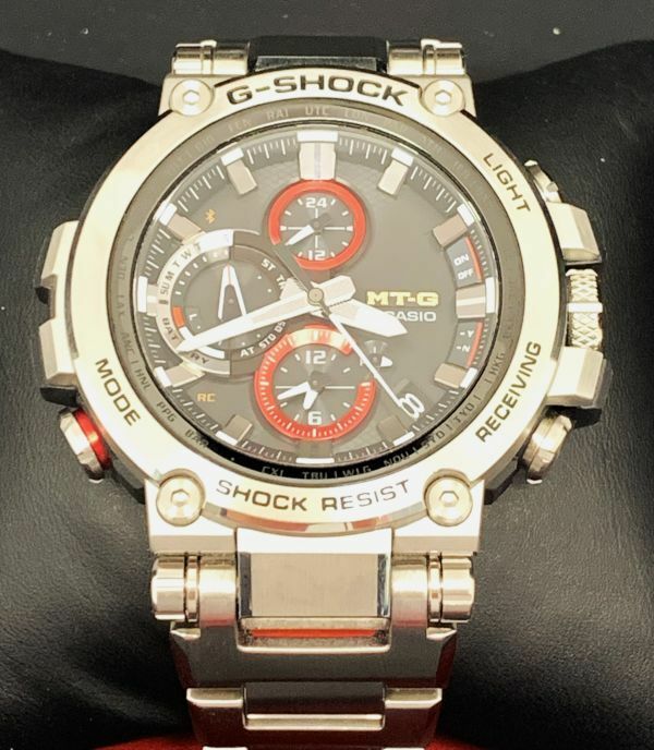 稼働美品【CASIO /カシオ】G-SHOCK　MT-G 5544/MTG-B1000D 1AJF　電波ソーラー/Bluetooth　ステンレスベルト　レッド系　箱・取説付属