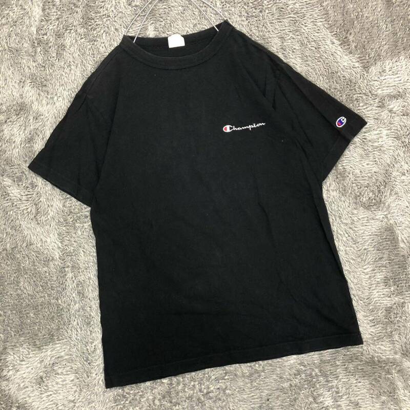 champion チャンピオン 半袖Tシャツ カットソー ワンポイントロゴ コットン ブラック 黒 無地 メンズ トップス 最落なし （R20）