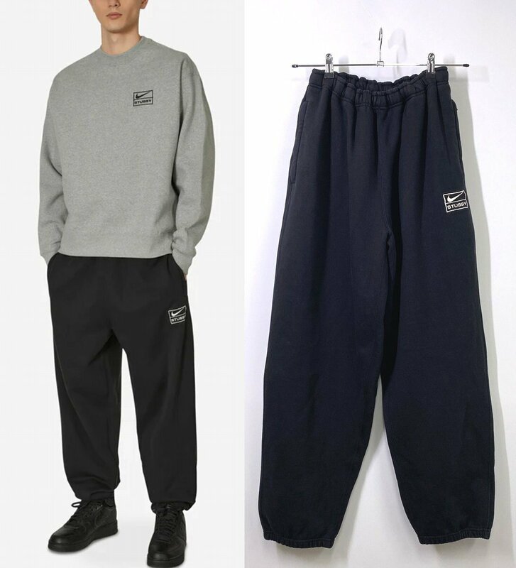 【22SS】STUSSY × NIKE ナイキ ステューシー Washed Fleece Pant ウォッシュ加工 スウェットパンツ L ブラック 黒 刺繍 ロゴ コラボ