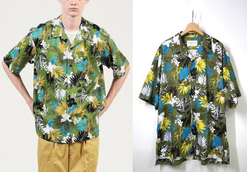 【23SS メンズ M 定価2.4万円】トゥモローランド レーヨンコットンツイル アロハシャツ オリーブ 総柄 半袖 オープンカラー TOMORROWLAND