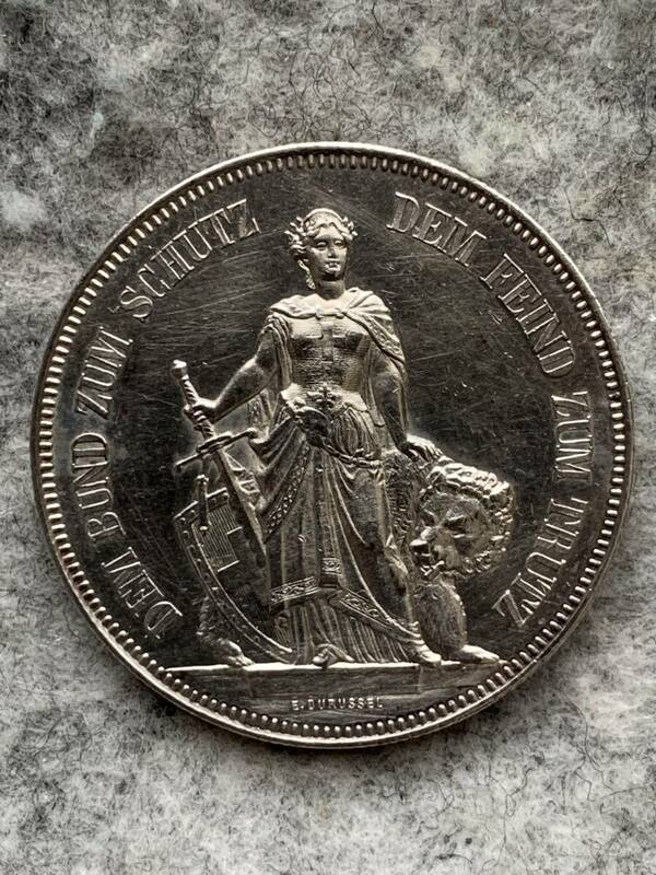スイス　1885年　射撃祭記念 / ベルン（Bern）　5フラン 銀貨（直径約37.1mm、重さ約24.94g）