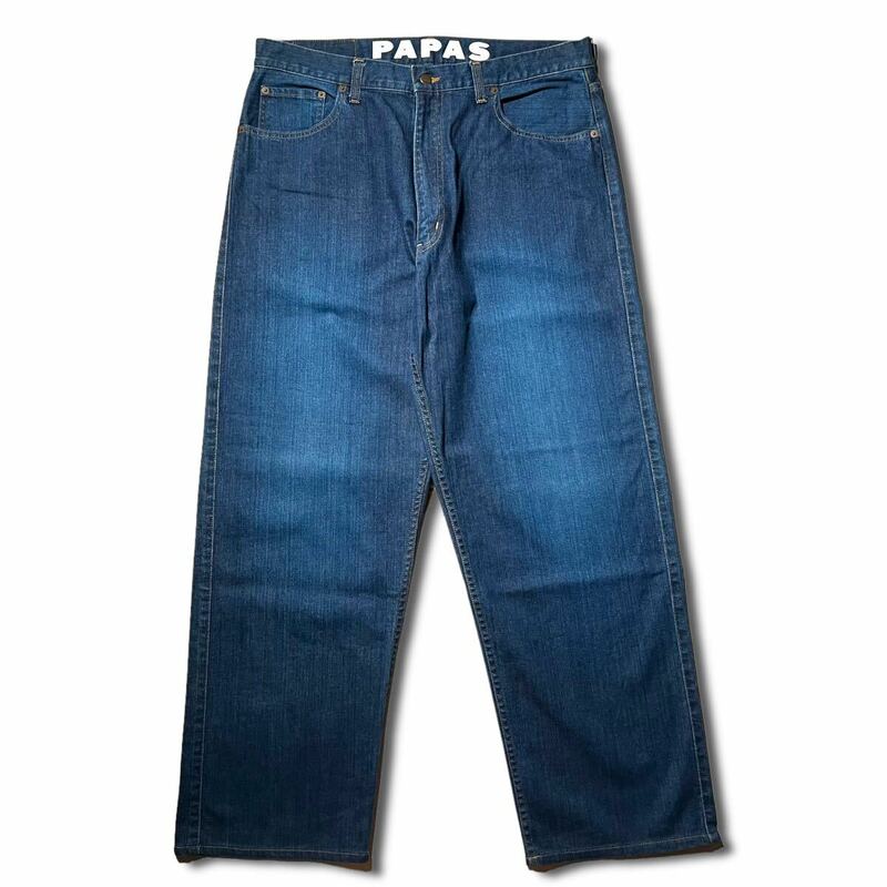 極美品 PAPAS ウエスト裏 ロゴ デニム パンツ LL 52 大きいサイズ 薄手 パパス 