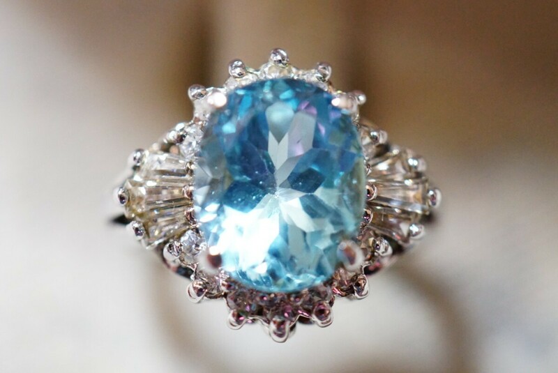 128 ブルートパーズ リング 指輪 ヴィンテージ アクセサリー SILVER 925刻印 アンティーク 色石 宝石 カラーストーン 装飾品