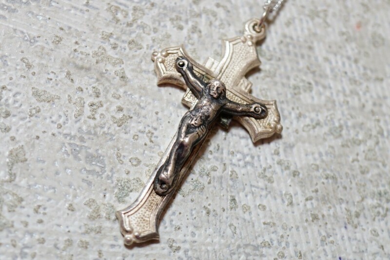 75 キリスト ロザリオ 十字架 シルバー ペンダント ネックレス ヴィンテージ アクセサリー SILVER刻印 アンティーク シルバージュエリー