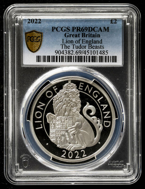 2022イギリス 銀貨テューダー朝の紋章の獣コレクション イングランドのライオン2ポンド 銀貨 1オンス プルーフ PCGS-PR69 初鋳版 元箱付 