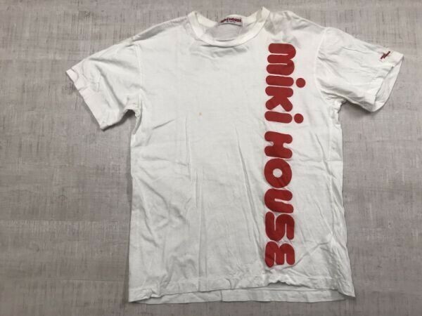 ミキハウス MIKI HOUSE ドメスティック オールド レトロ 90s 古着 ビッグロゴ プリント 半袖Tシャツ カットソー メンズ M 白