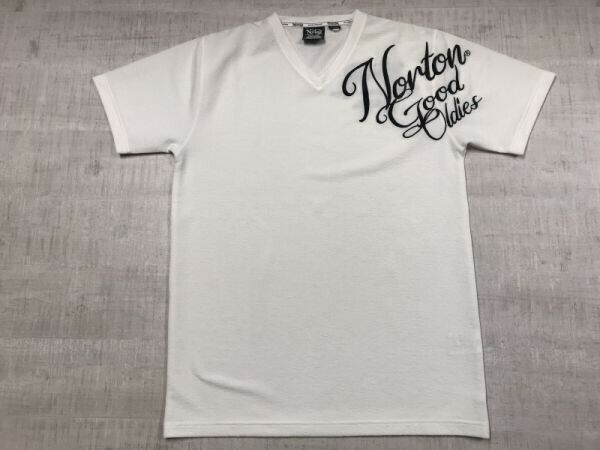 ノートン Norton ネオお兄系 ネオグランジ ロック バイカー Y2K 半袖Tシャツ カットソー メンズ 刺繍 Vネック L 白