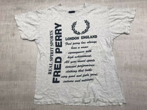 フレッドペリー FRED PERRY オールド レトロ トラッド スポーツ 90s 古着 霜降り 半袖Tシャツ カットソー メンズ グレー