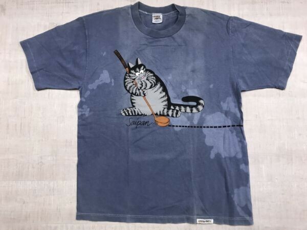 USA製 クレイジーシャツ Crazy Shirts クリバンキャット Kliban cat サイパン島 Saipan スーベニア 半袖Tシャツ メンズ M ブルーグレー