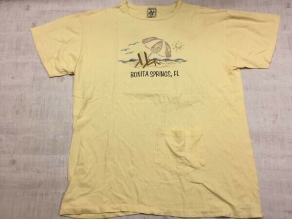 USA製 オールド 90s ボニータスプリングス フロリダ ALORE アローレ製 ポケット付き スーベニア 半袖Tシャツ メンズ OS 黄色