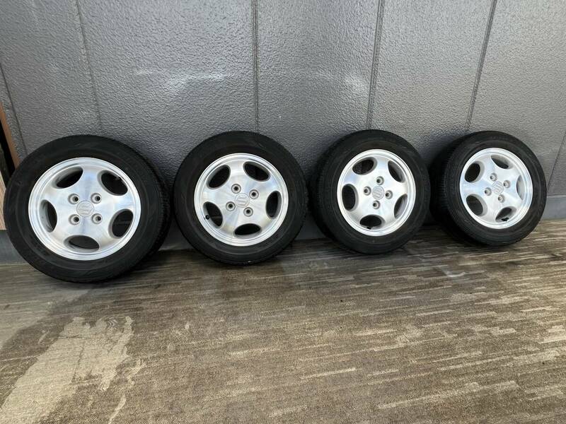 美品 バリ山 スズキ純正タイヤホイール４本セットダンロップ 155/65/13 4.5J 45 エンケイ ワゴンR.MRワゴン.アルト.ラパン 中古品