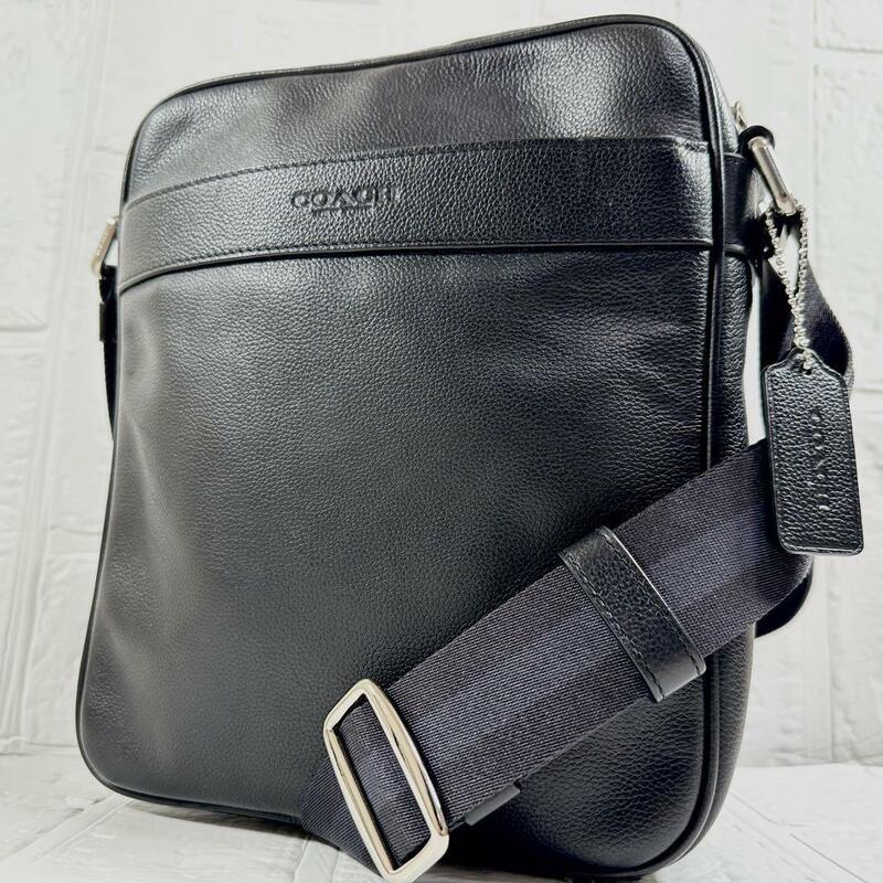 １円〜　COACH コーチ ショルダーバッグ ストライプ F54782 スムース レザー ブラウン 斜め掛け ポシェット メンズ 紳士 フライト