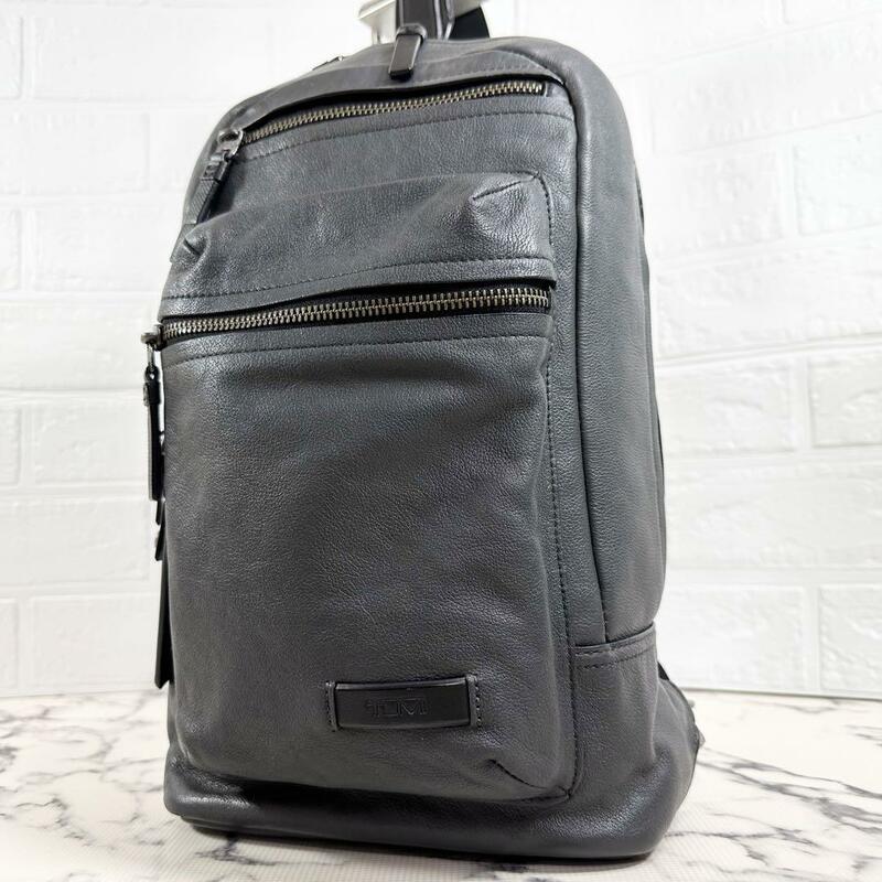 1円〜極美品 TUMI トゥミ メンズ ビジネス MISSION ミッション ドロレス スリングバッグ ボディ ショルダー 最高級クレインレザー ブラック