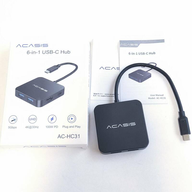 「一円スタート」Acasis USB Cハブ 6in1 ブラック AC-HC31「1円」AKI01_3027