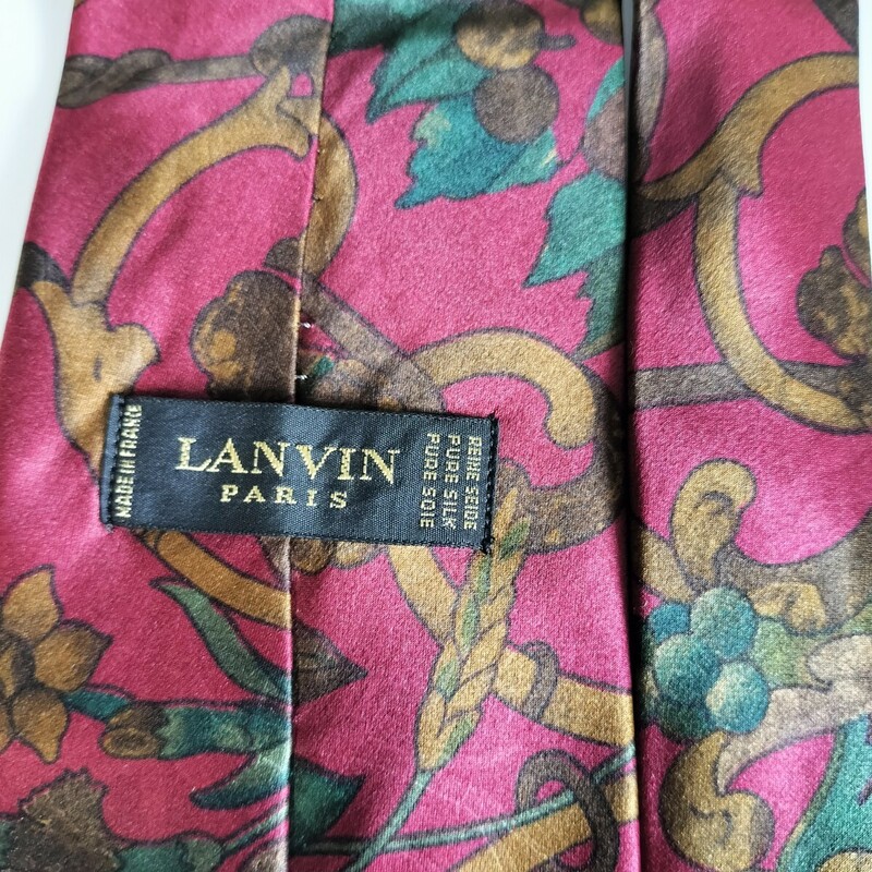 ランバン(LANVIN)赤緑茶花蜻蛉ネクタイ