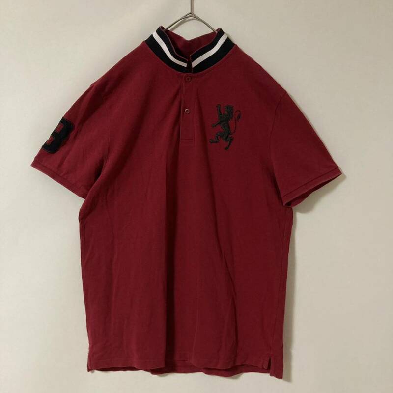 【希少】 GIORDANO POLO ジョルダーノ ビック刺繍ロゴ ライオン ショートスリーブ 半袖 ポロシャツ ゴルフウェア 大きいサイズ XL /K403