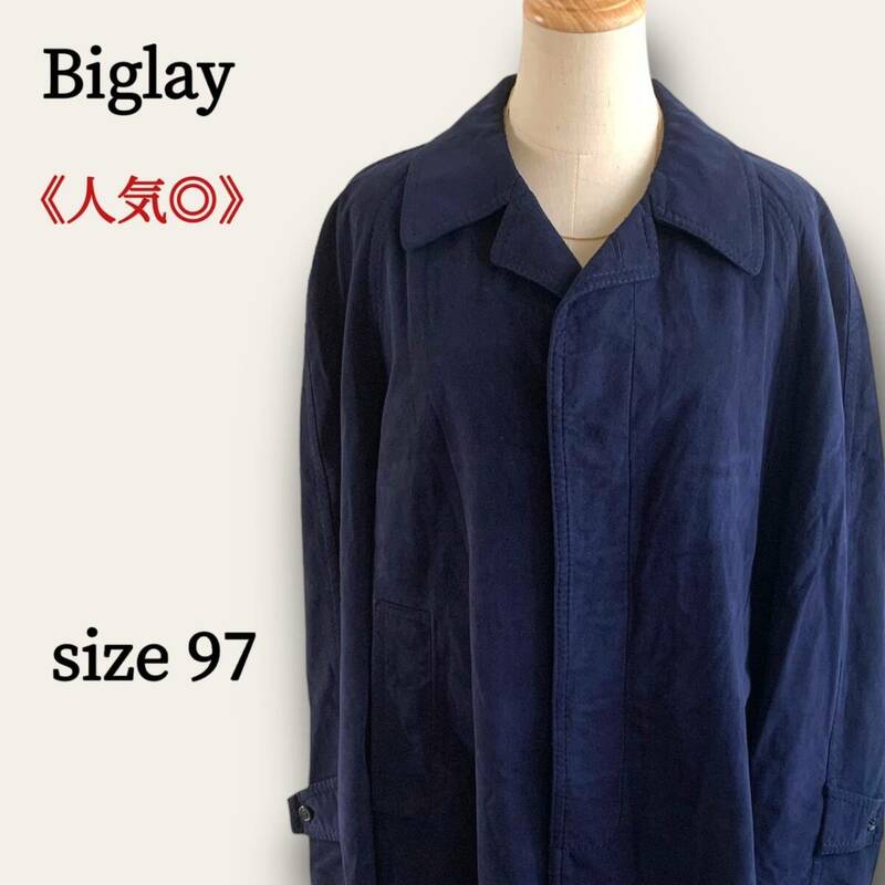 【希少】 biglay ビッグレイ シングルボタン シンプル ロングコート カジュアル コート ロングスリーブ 通勤 レディース ネイビー /A309