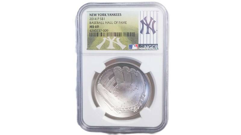 NGC МS69 アメリカ 野球殿堂創設75周年 1ドル銀貨 ヤンキース Silver.900 US ONE DOLLAR New York Yankees スラブコイン