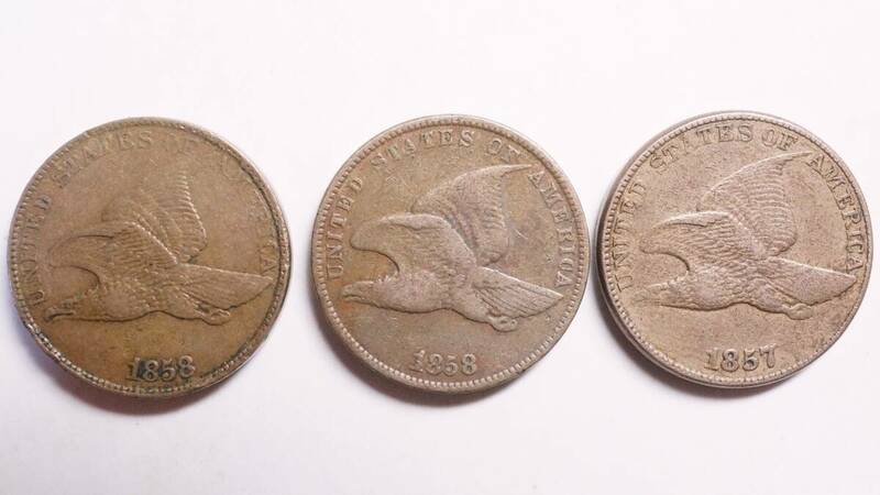 1857・1858年 アメリカ 1セント銅貨 3枚組 フライング イーグル USA one cent アメリカ コインコレクション品