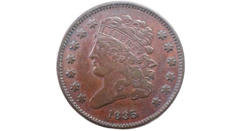 1835年 アメリカ合衆国 1/2セント銅貨 USA half cent アメリカ コインコレクション品