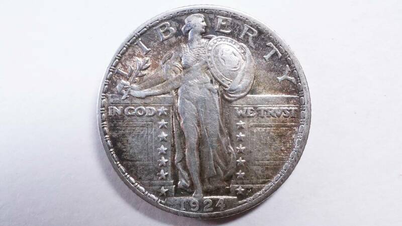 1924年 アメリカ合衆国 25セント銀貨 スタンディング リバティー USA Quarter Dollar Silver.900 アメリカ コインコレクション品