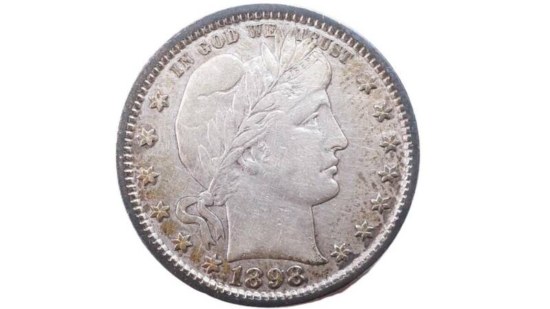 1898年 アメリカ合衆国 25セント銀貨 バーバー Silver.900 Quarter Dollar 