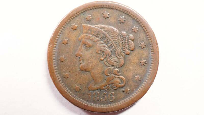 1856年 アメリカ合衆国 1セント銅貨 直径27.7mm ONE CENT ブレイデッド ヘア