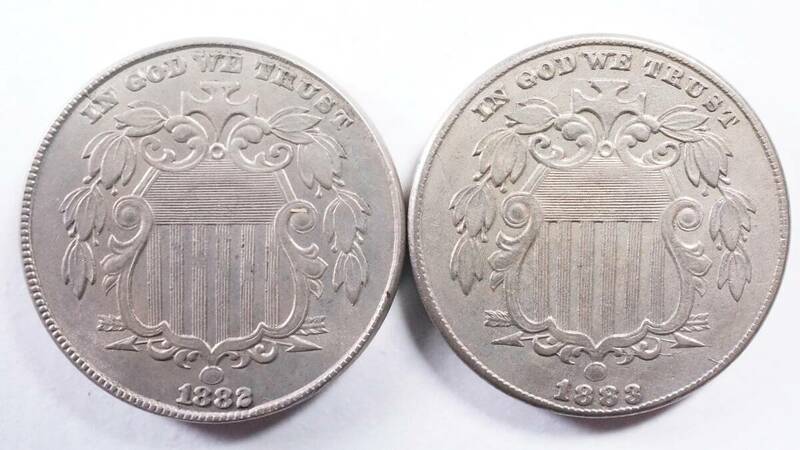 アメリカ合衆国 5セント ニッケル貨 1882年 1883年 2枚組 USA 5CENT アメリカコイン コレクション