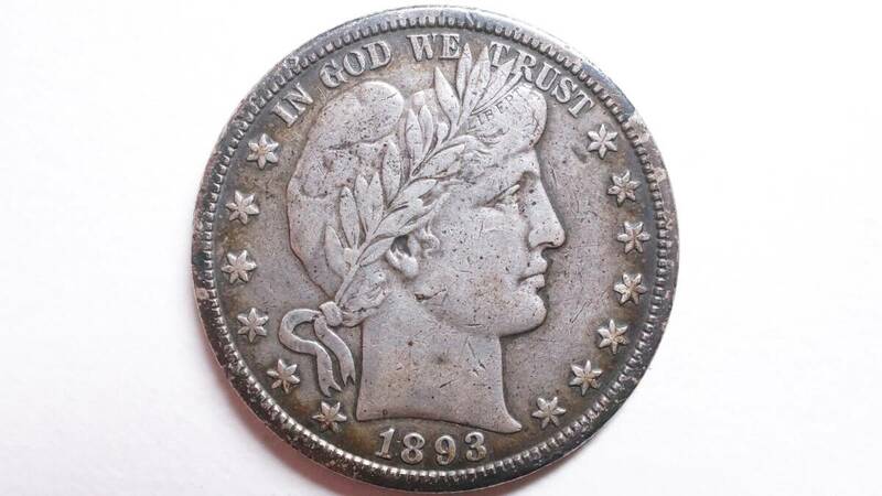 1893年 アメリカ合衆国 50セント銀貨 バーバー ハーフダラー Silver.900 USA HALF DOLLAR 