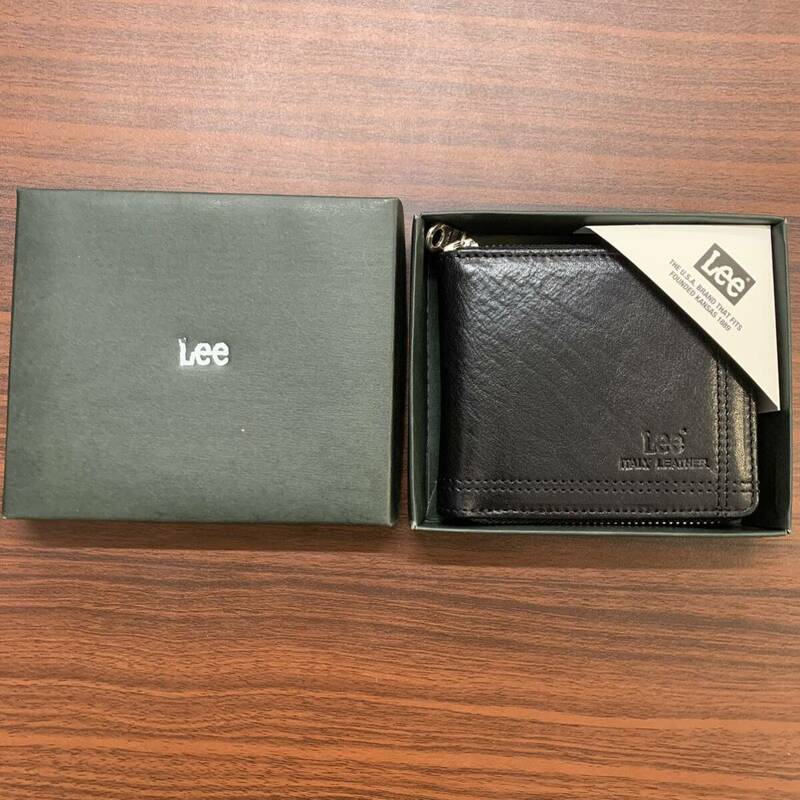 [美品] ☆ Lee(リー) 二つ折り財布 小銭入れあり 札入れ レザー 革小物 牛革 本革メンズ ブランド 黒☆ 2508