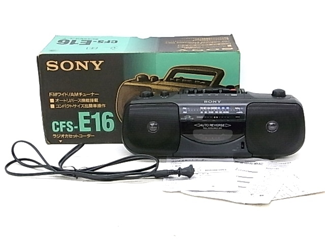 h1225 SONY CFS-E16 ソニー ラジオカセットコーダー　通電OK　コード・説明書付　元箱