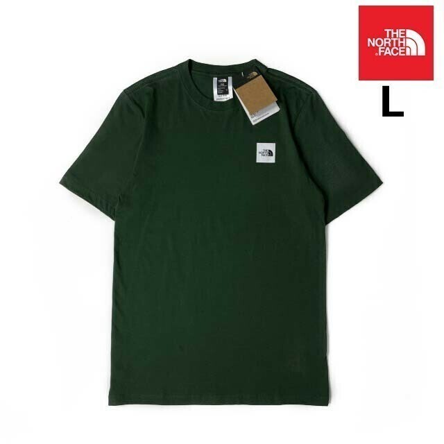 1円～!売切!【正規新品】THE NORTH FACE SHORT-SLEEVE BOX LOGO TEE 半袖 Tシャツ US限定 ボックスロゴ 男女兼用 キャンプ(L)緑 180902-15