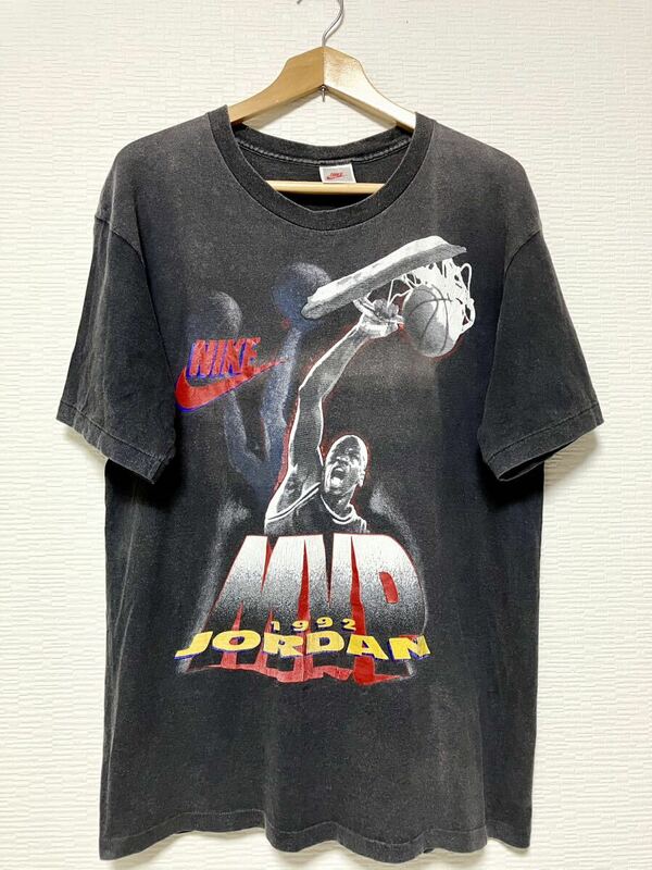 90s USA製 vintage NIKE 銀タグ MVP JORDAN ビンテージ ナイキ マイケル ジョーダン Tシャツ 黒 L ブラック NBA コレクション 古着