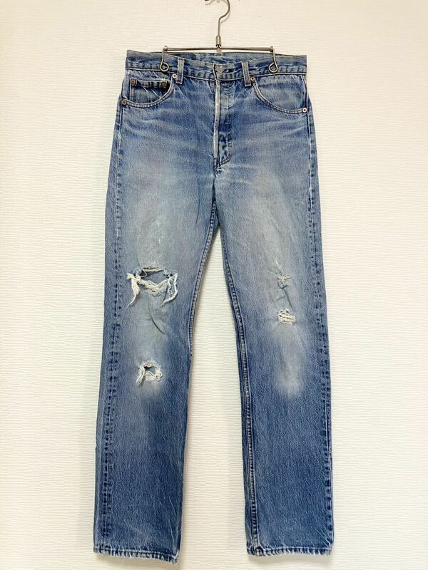 80s USA製 old vintage Levi's ハチマル リーバイス 501 クラッシュ デニムパンツ W31 ジーンズ ヒゲ タテ落 グランジ 検 カートコバーン 