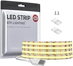 BTF-LIGHTING FCOB COB LEDテープライト USB 高密度 フレキシブル 1M 320LEDs/m 昼白色 4