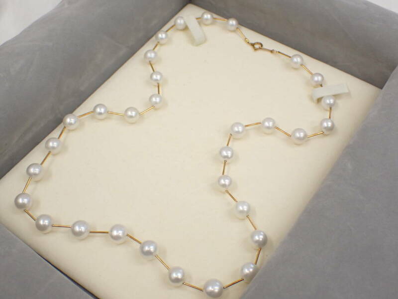UH1757《K18刻印》天然 本真珠 ネックレス K18金具 パール 玉約8.1㎜-9.5㎜　約36.4g 
