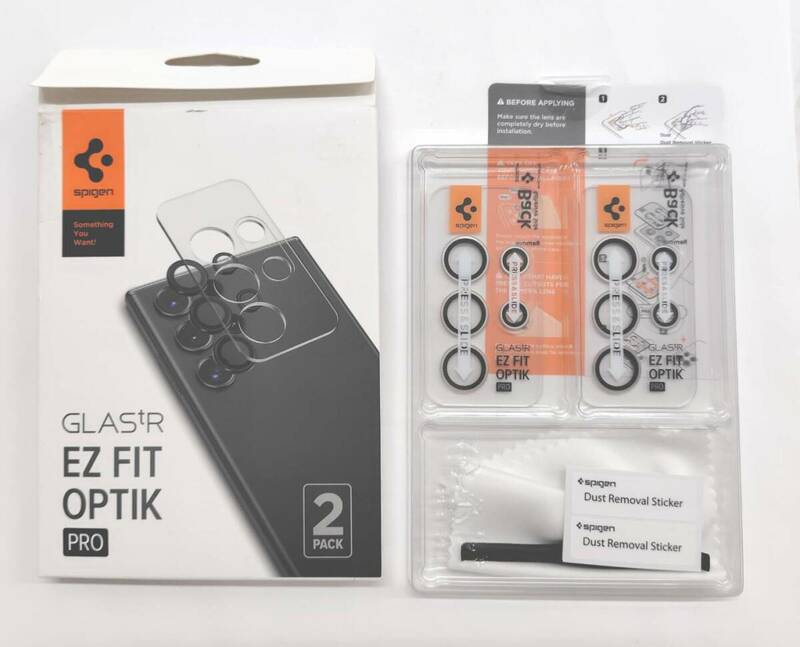 ★【在庫処分価格】SPIGEN EZ Fit GLAS.tR Optik Pro Samsung Galaxy S24 Ultra カメラレンズ 強化ガラス 2枚入☆C06-504a