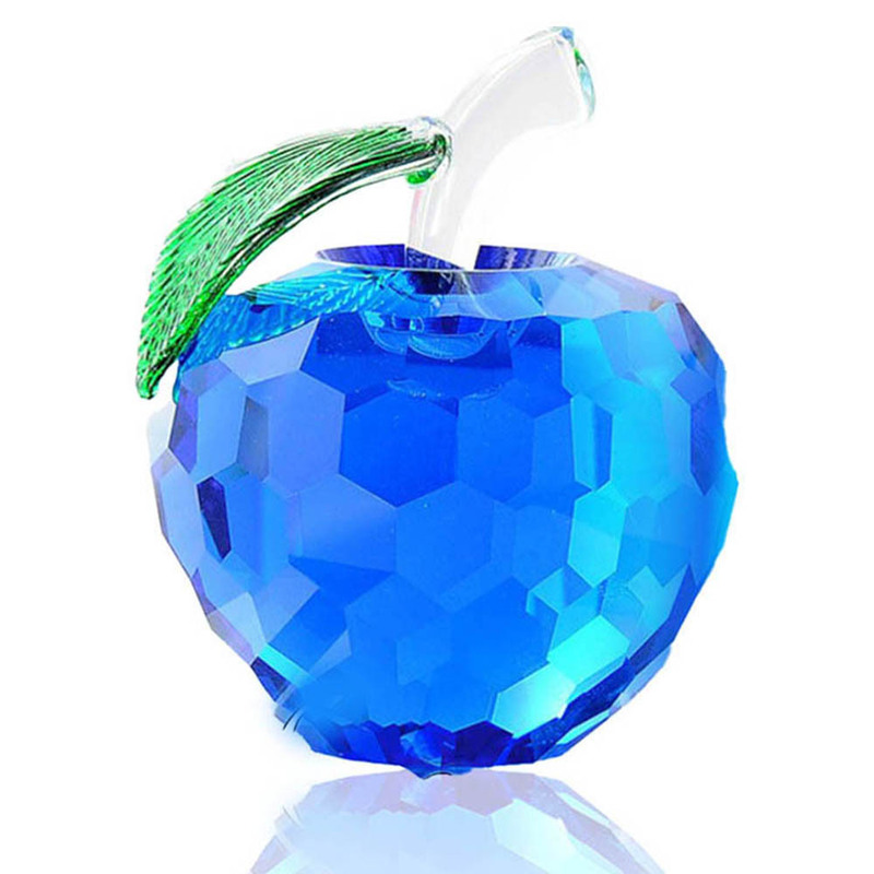  りんご クリスタル オブジェ 置き物 風水 玄関 インテリア 林檎 水晶 開運 ガラス ギフト (ブルー)