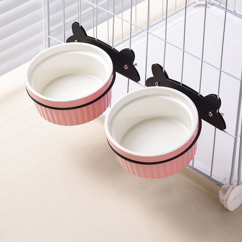 ペット食器 餌皿 フードボウル 犬 猫 食器 ボウル 給餌器 給水器 ケージに取付けるタイプ 固定 (ピンク)
