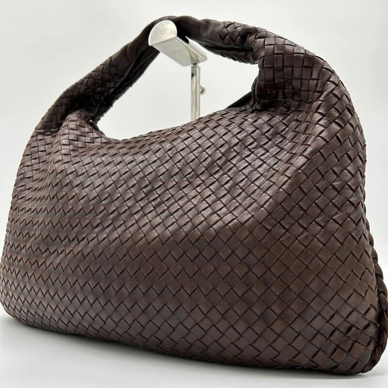 1円〜【美品】BOTTEGA VENETA ボッテガヴェネタ ホーボー トートバッグ ショルダーバッグ イントレチャート レザー ダークブラウン 肩掛け