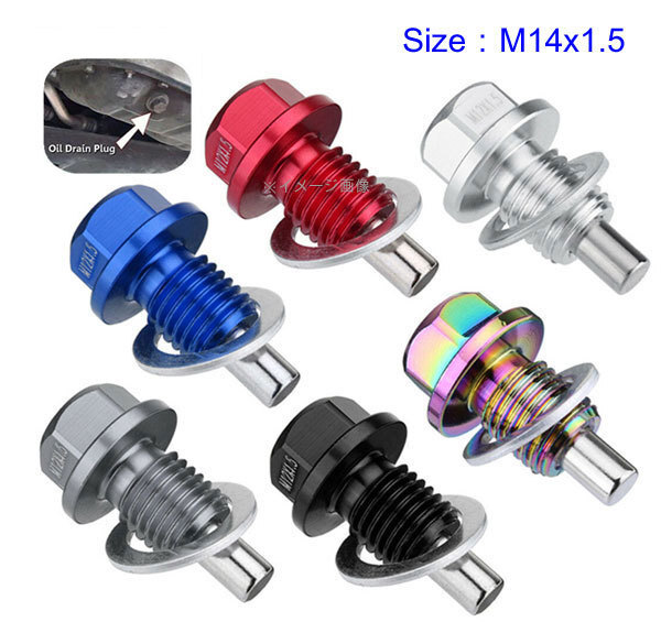シルバー ネオジウムマグネット ドレンボルトM14x1.5 オイルドレインプラグネジ ワッシャー付き YZA033